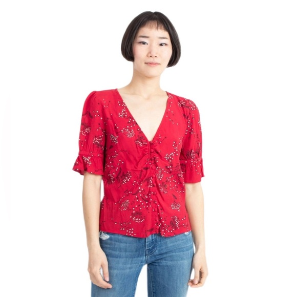 Madewell “Daylight” Top in “Windswept Floral” Red short sleeve ruffle blouse ❤️ - Picture 1 of 11